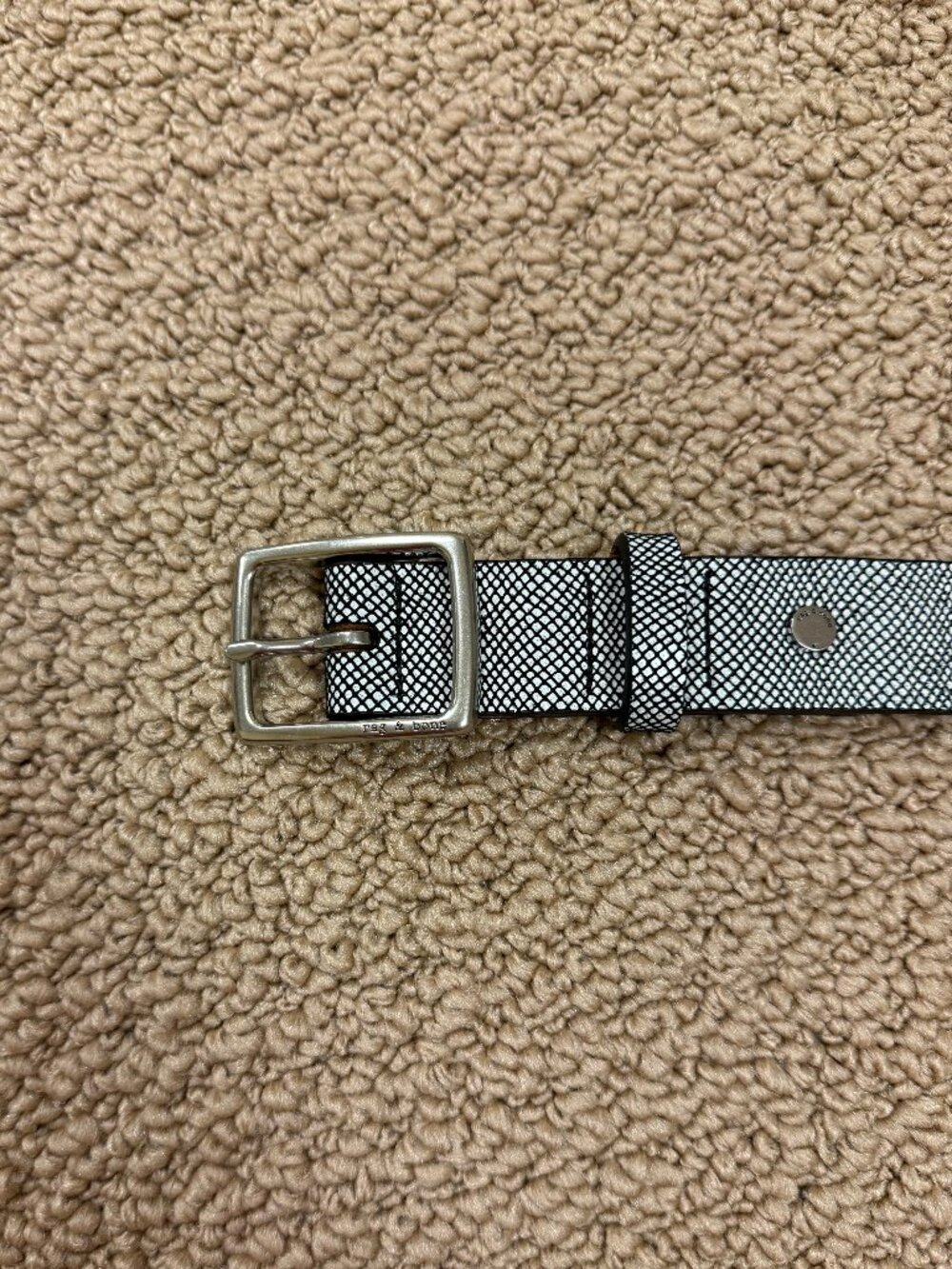 Rag & Bone Walker Black and White Silver Snake Embossed Leather Boyfriend Belt M